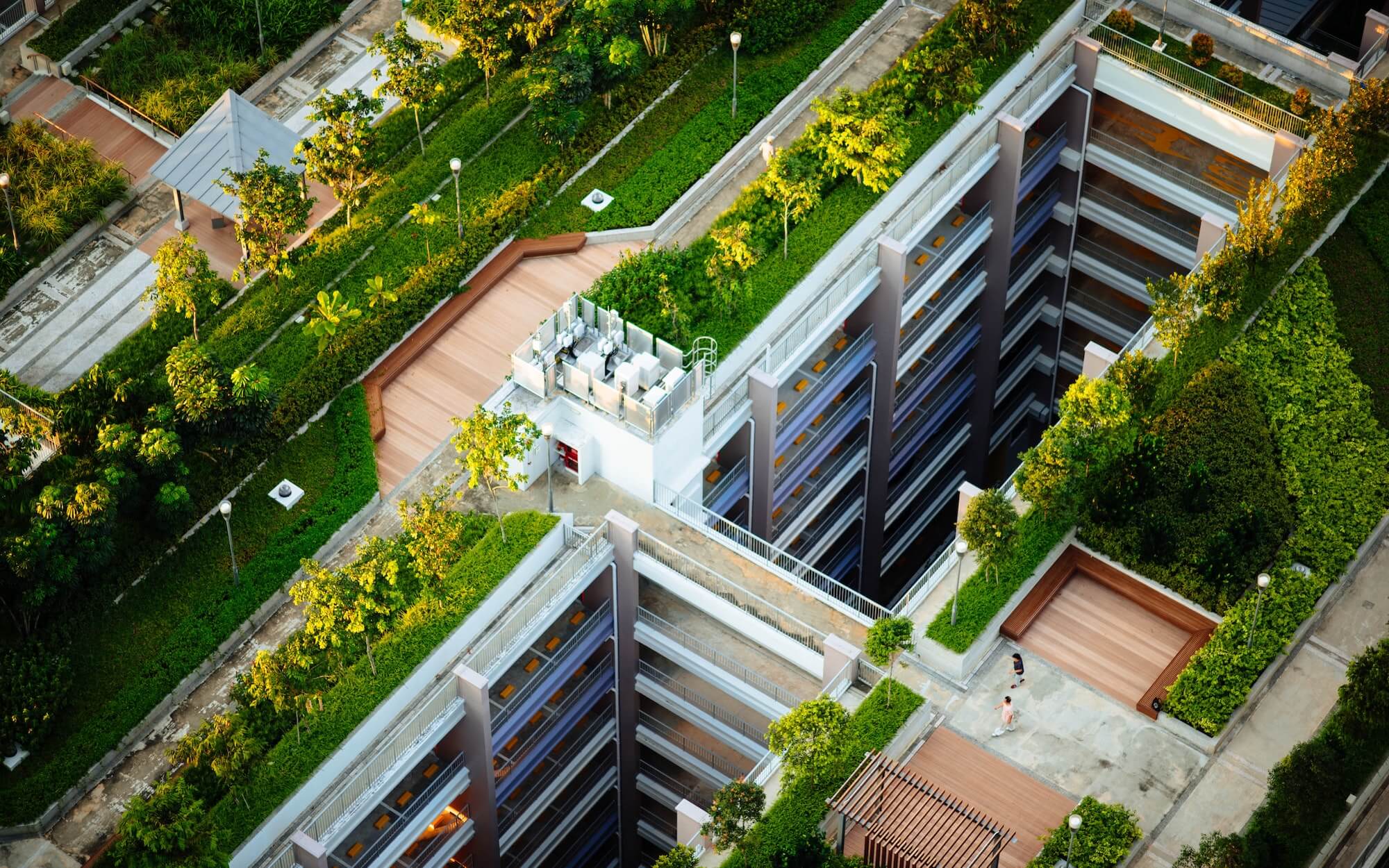 green landscaped building